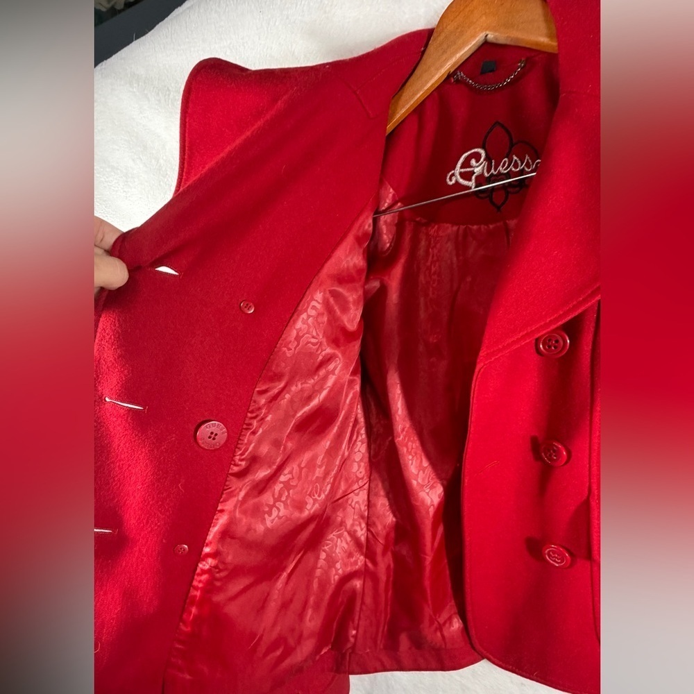 Guess Red Wool Blend Peacoat Jacket Size M cozy chic womens coat jacket - Picture 7 of 10